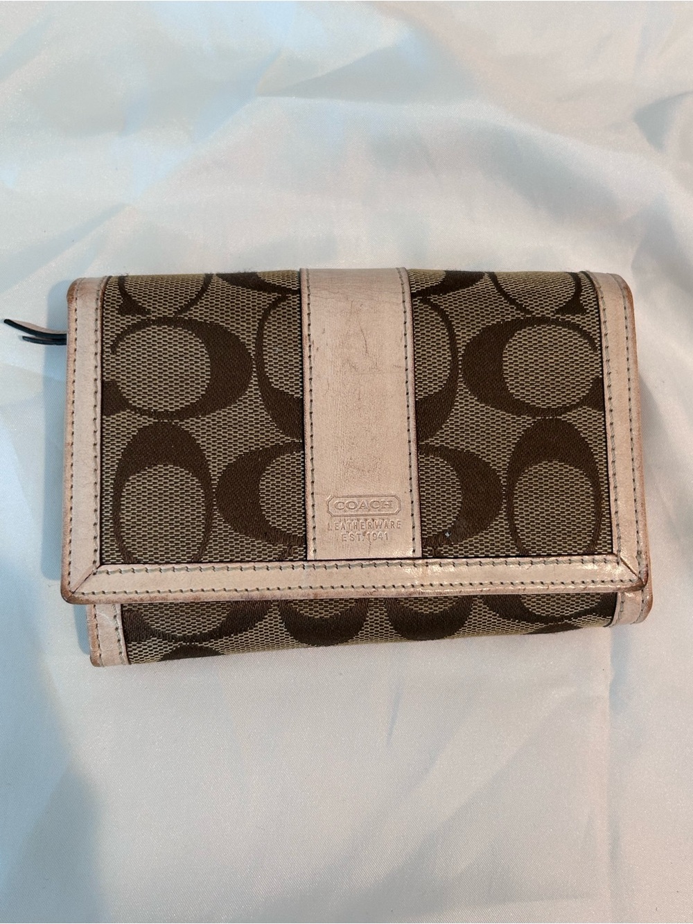 Coach Brown Signature Canvas Wallet with Beige Trim